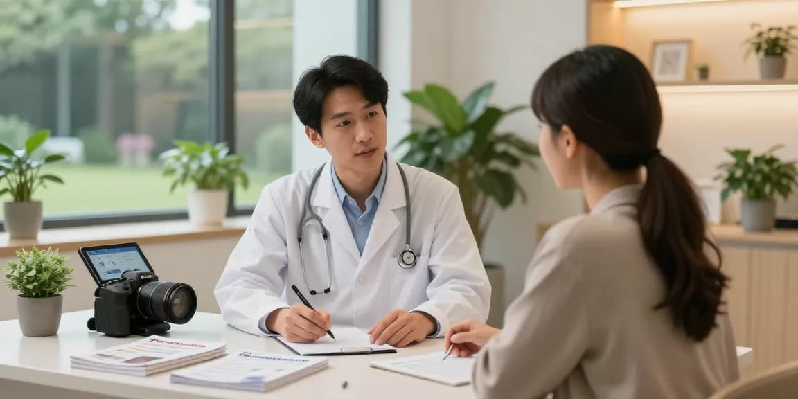 Consultation with a healthcare professional about buy tesamorelin treatment in a modern wellness clinic