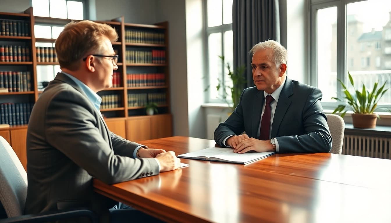 Lawyer explaining Enduring Guardian responsibilities to a client in a professional setting.