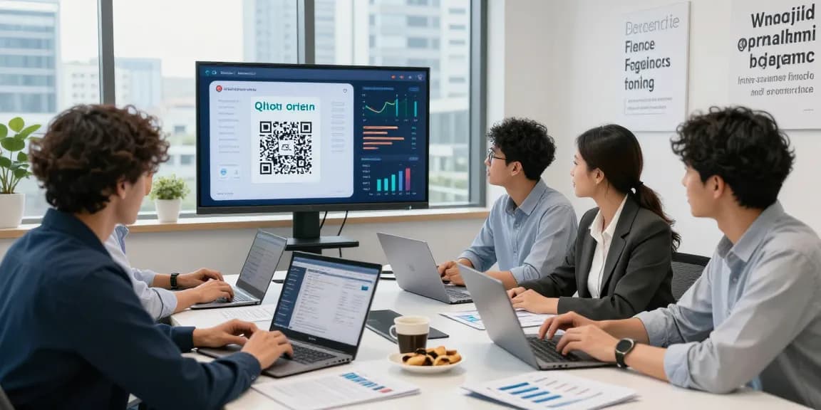 Financial analysts discussing slot qris digital payment strategies in a modern office