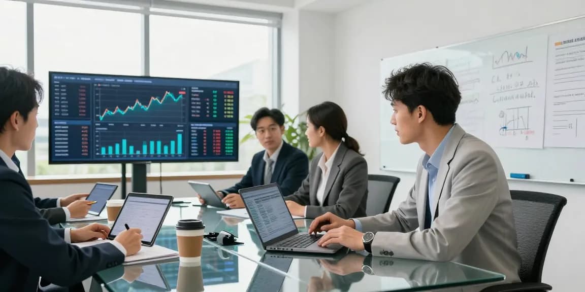 Business professional analyzing financial data while collaborating with colleagues in a modern office setting, highlighting cibc cmo.