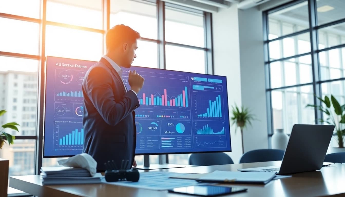 Analyze data with AeroGenie decision engine in a modern office setting focused on interactive analytics.