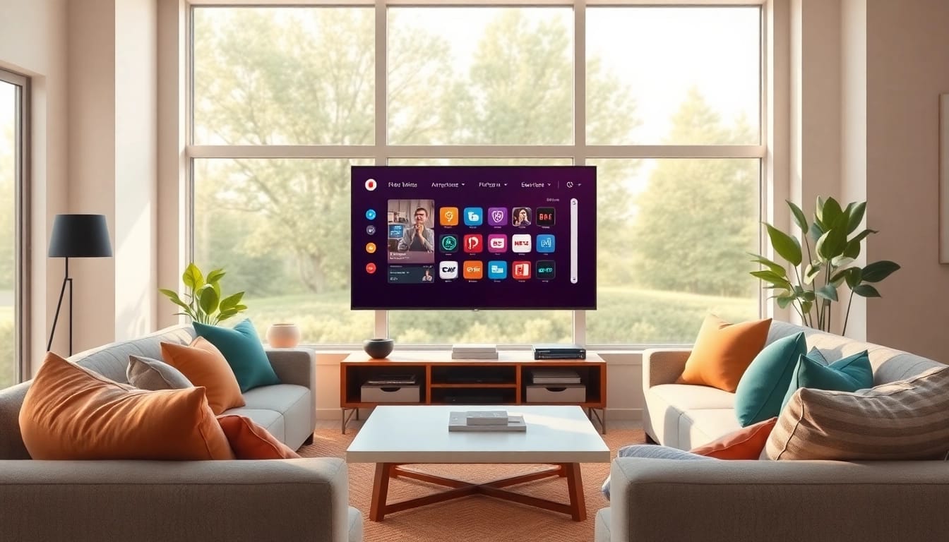 Transform your viewing experience with the IPTV subscription displayed on a stylish smart TV in a modern living room.