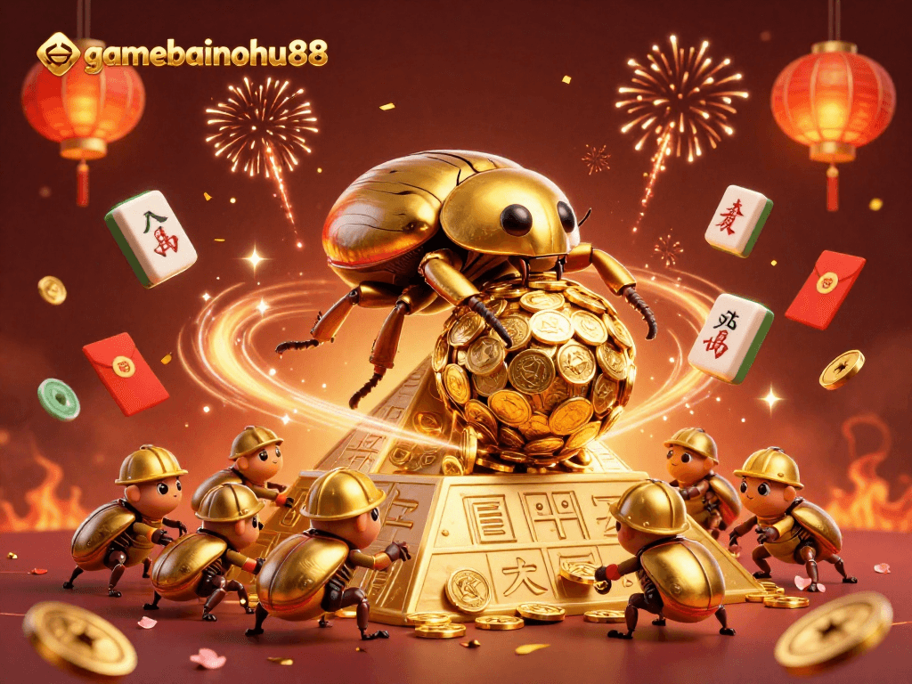 Experience thrilling adventures in gamebainohu88 with golden beetles and festive casino elements.