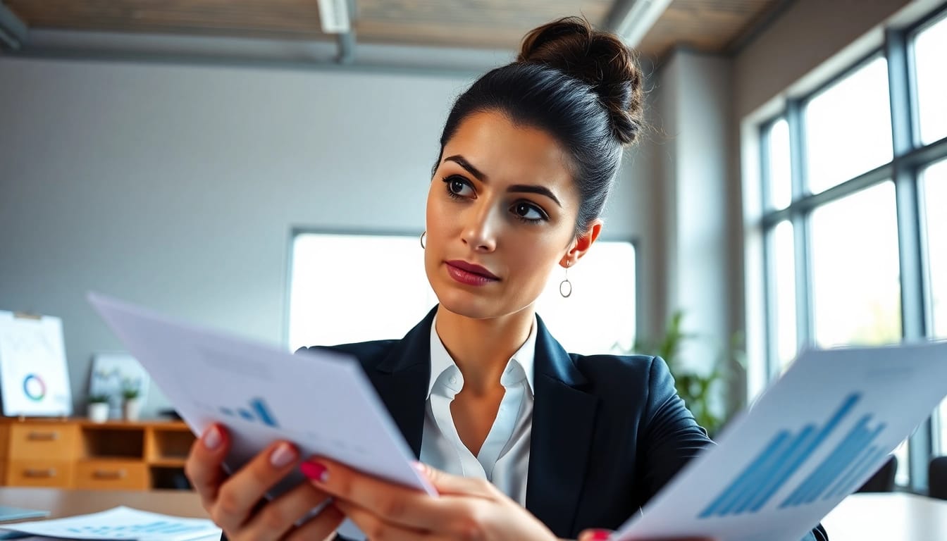 Explore risks of merchant cash advance with a focused professional analyzing financial data.