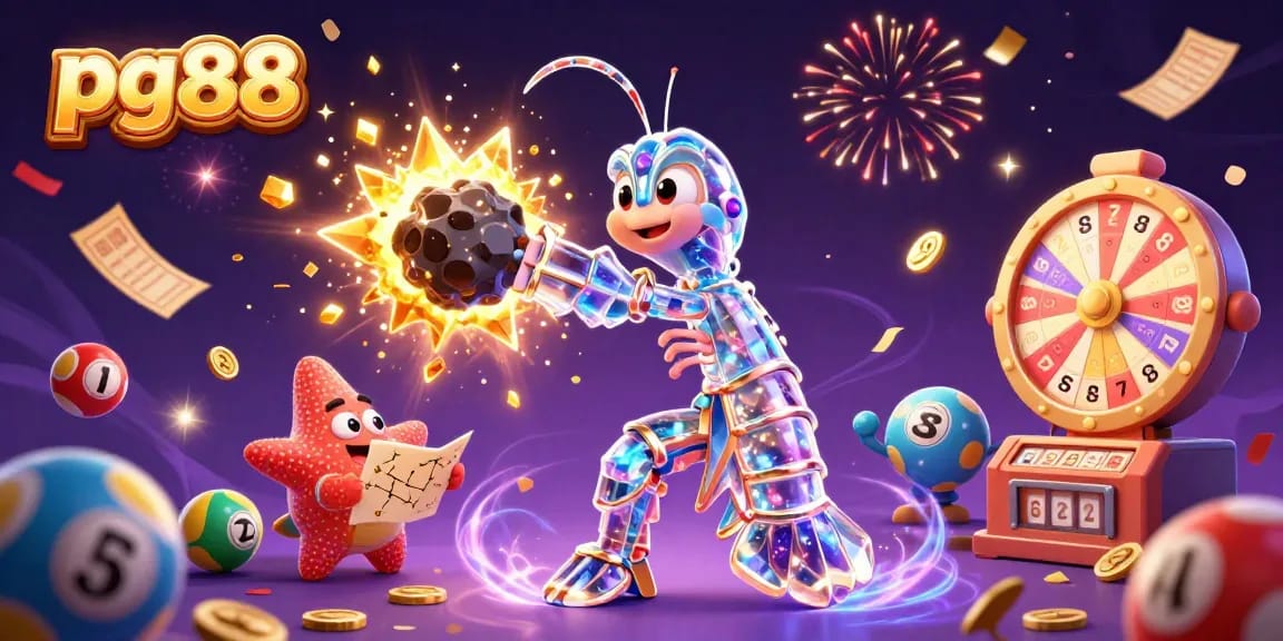 Experience thrilling games with pg88, featuring exciting lottery balls and festive casino elements.
