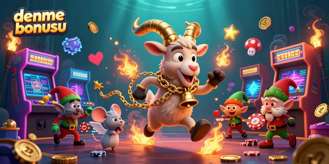 Engage with deneme bonusu opportunities in a lively casino scene featuring whimsical characters.