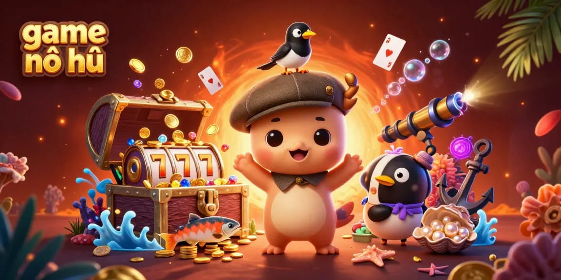 Engage in the thrilling game nổ hũ with dynamic 3D characters and vibrant casino elements.