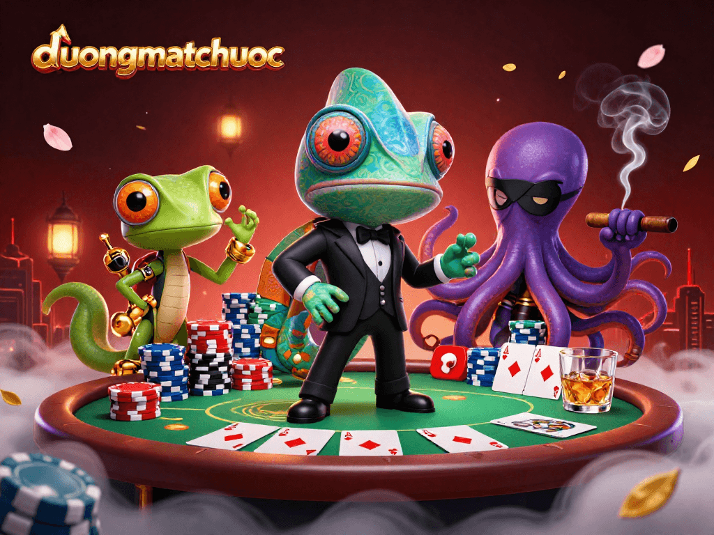 Engage in duongmatchuoc action with vibrant characters at a lively poker table.