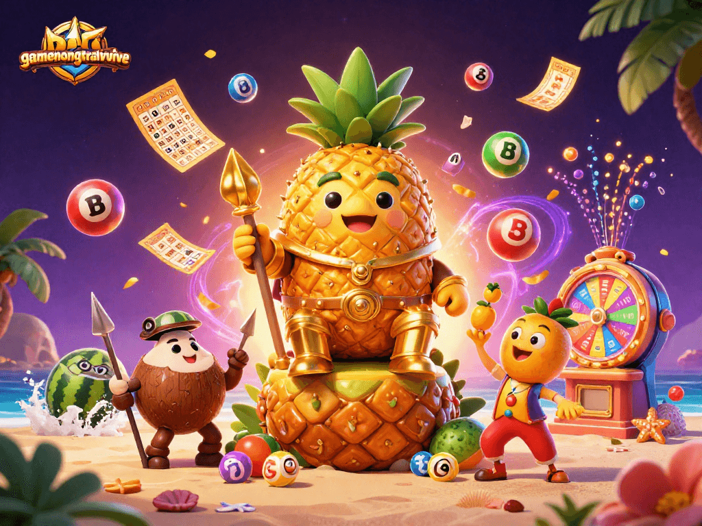 Experience excitement at gamenongtraivuive with a vibrant lottery-themed 3D illustration showcasing animated characters.