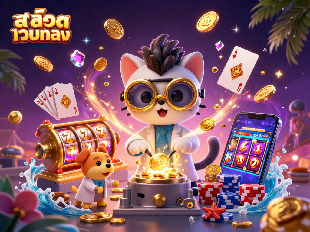 Experience thrilling gameplay with สล็อตเว็บตรง featuring 3D cartoon characters in a vibrant casino scene.