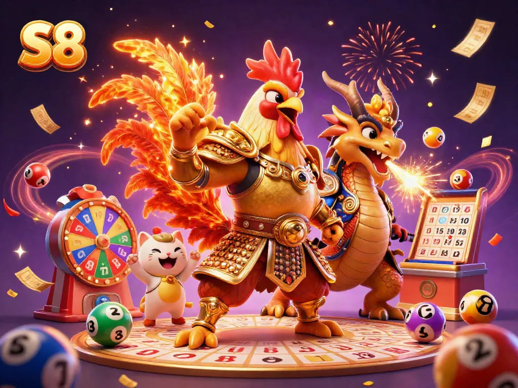 Experience S8's dynamic casino gaming through vibrant battles in a fantasy illustration.