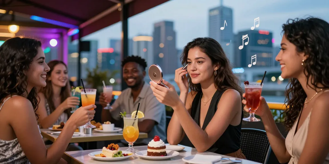 gái gọi tỏa sáng trong không gian quán cà phê sôi động với ánh đèn lấp lánh