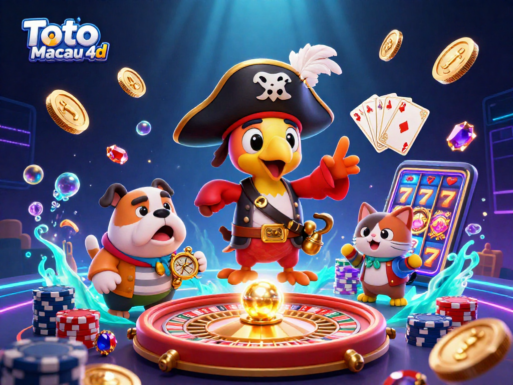Experience Toto Macau 4d excitement with a vibrant 3D scene of winning pirates and enchanting treasures.