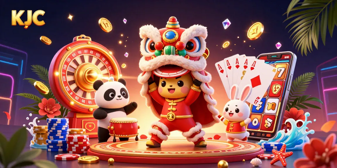 Experience thrilling wins at KJC with a vibrant 3D carnival of games, coins, and festive characters.
