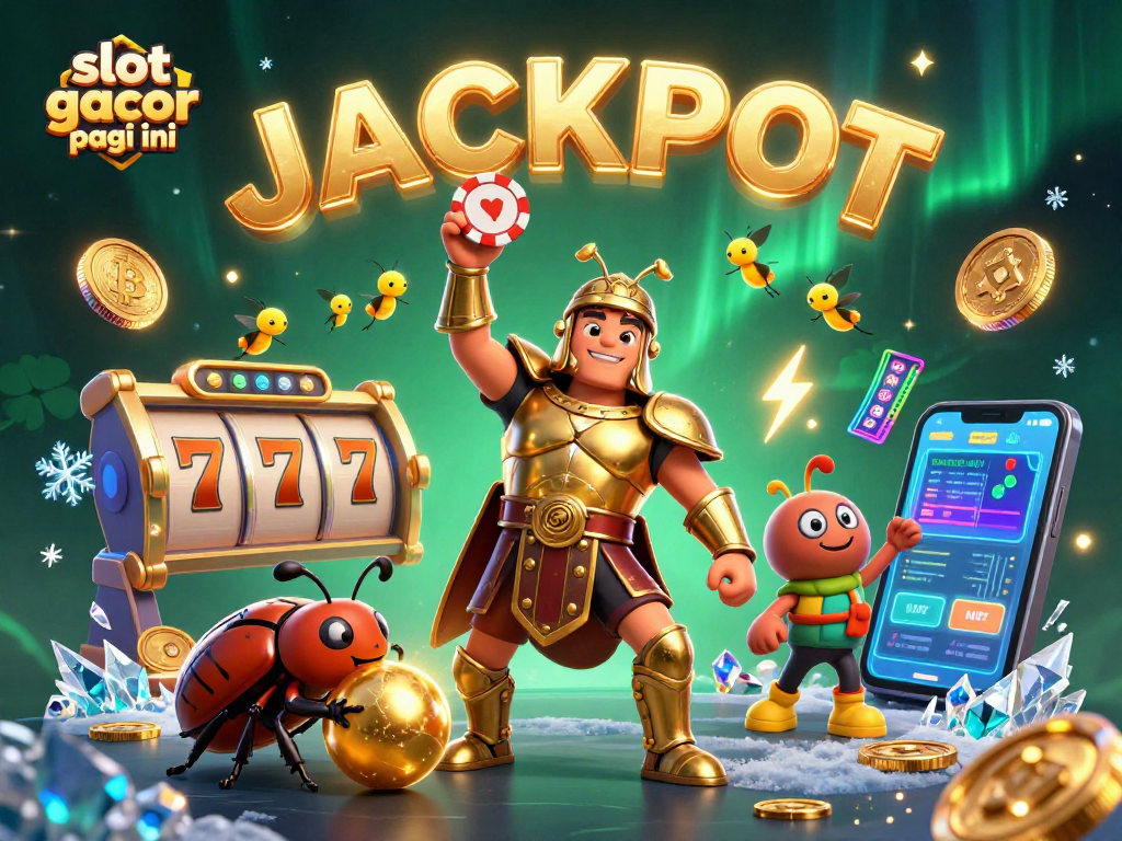 Experience thrilling wins with slot gacor pagi ini in this vibrant casino illustration filled with excitement.