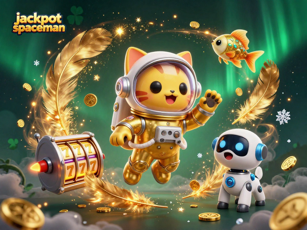Experience jackpot spaceman with a space astronaut cat and robot dog in a thrilling 3D slot adventure.
