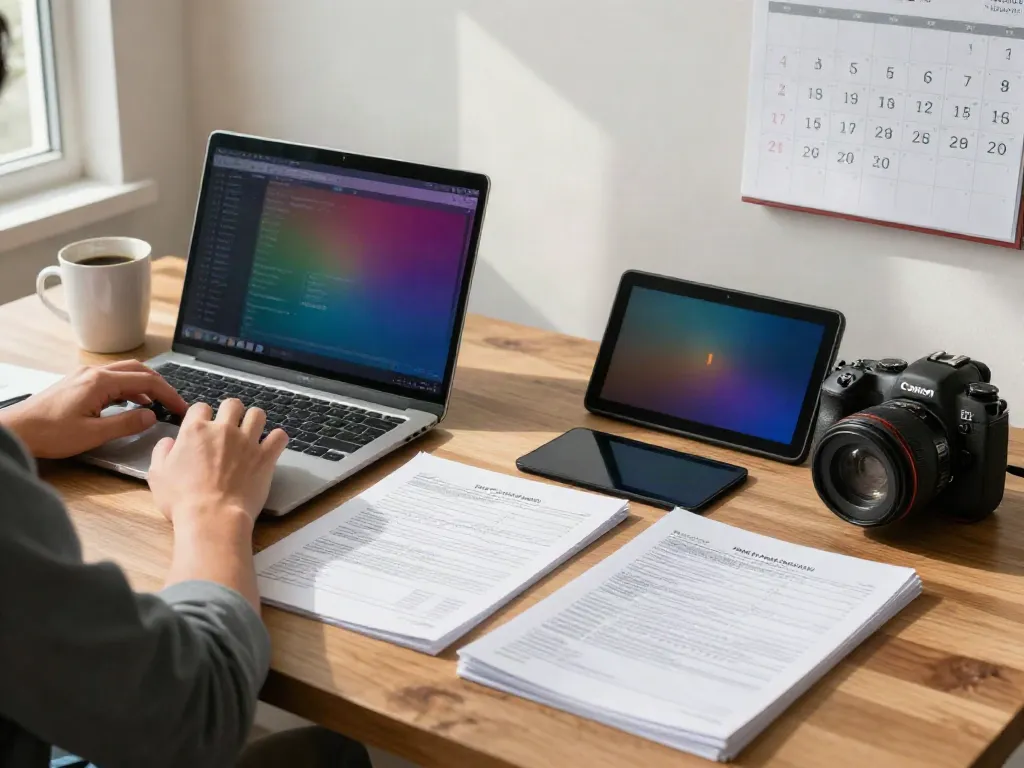 Professional workspace showing tax software for starting a tax preparation business with essential tools.