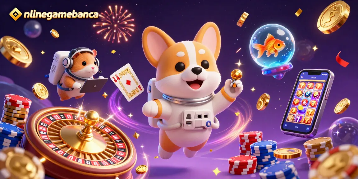 Experience thrilling action at onlinegamebanca with floating poker chips and a vibrant casino scene.