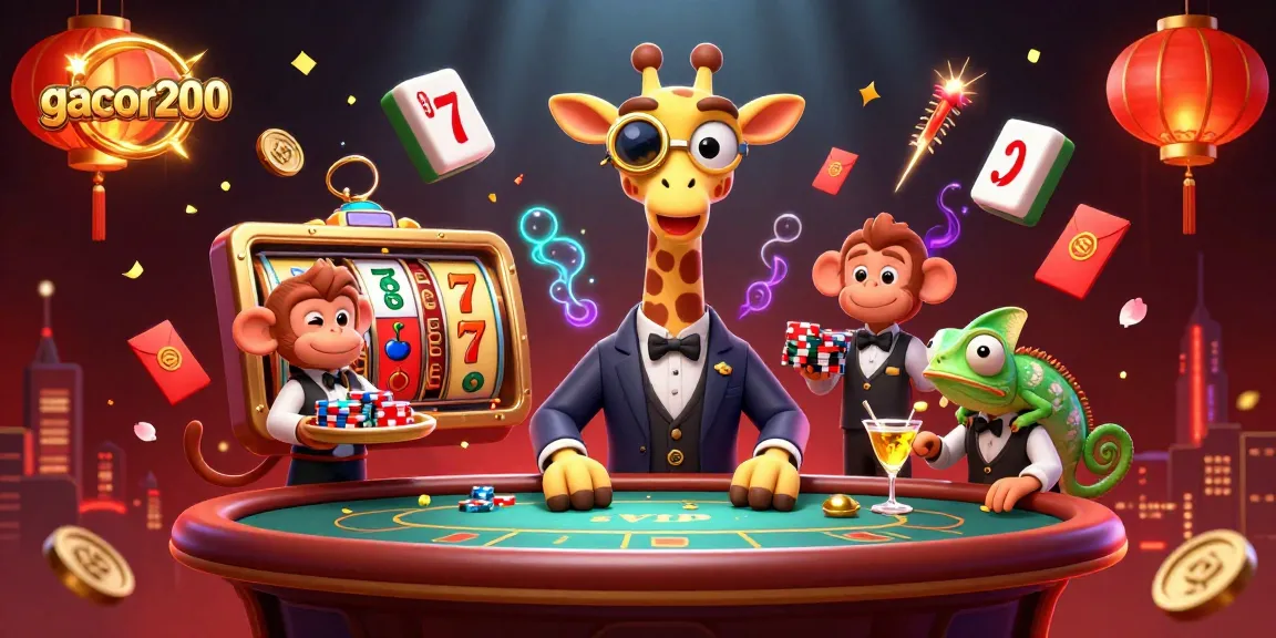 Raih kemenangan bermain slot gacor200 dengan ilustrasi karakter kasino yang menarik.