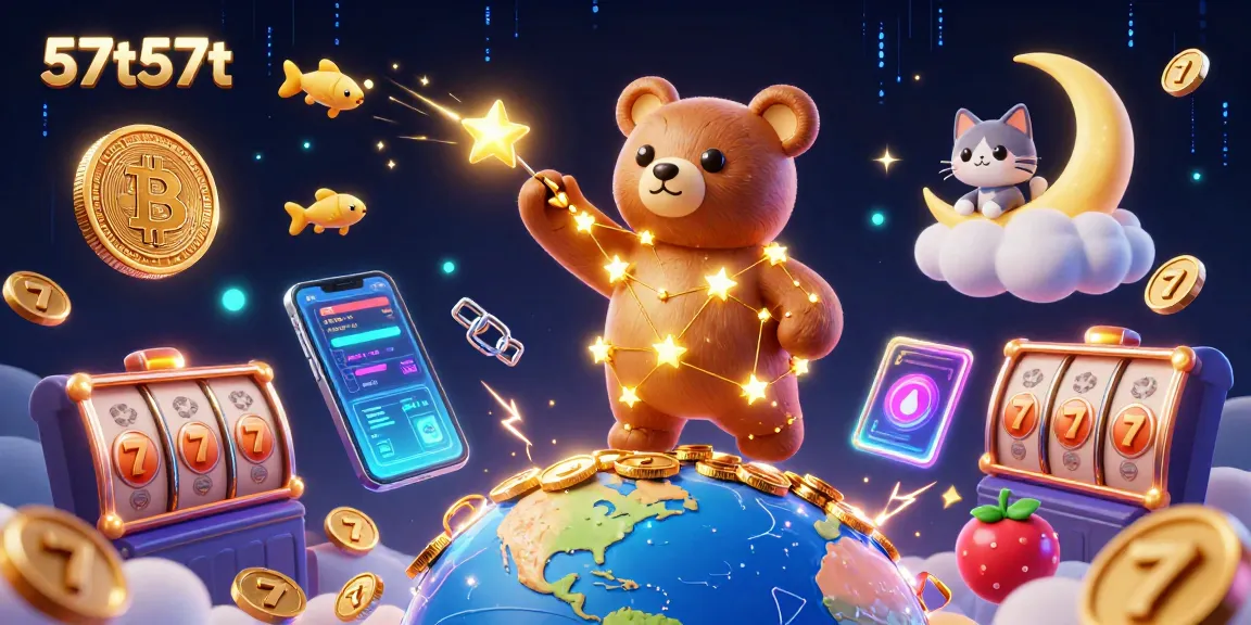 Players engage with the vibrant 57t57t online casino illustration showcasing slots and crypto elements.
