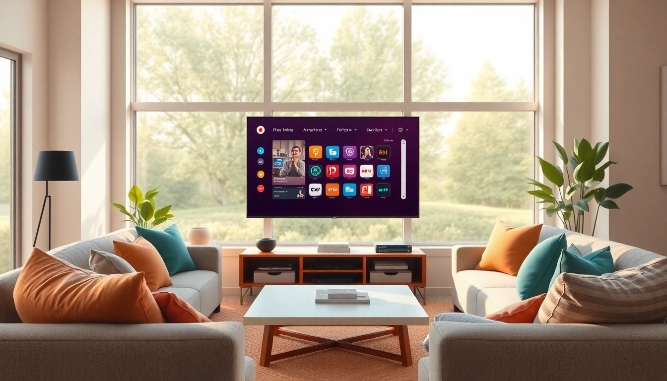 Transform your viewing experience with the IPTV subscription displayed on a stylish smart TV in a modern living room.