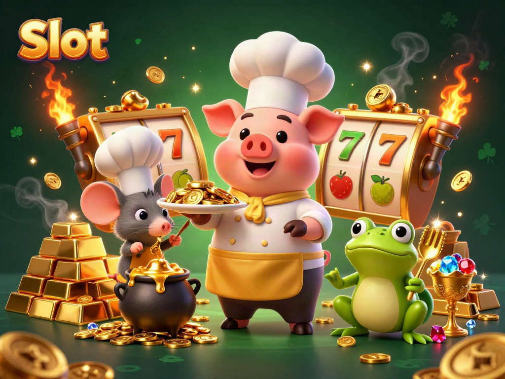 Experience the thrill of Slot machines with gold coins, lucky symbols, and vibrant characters.