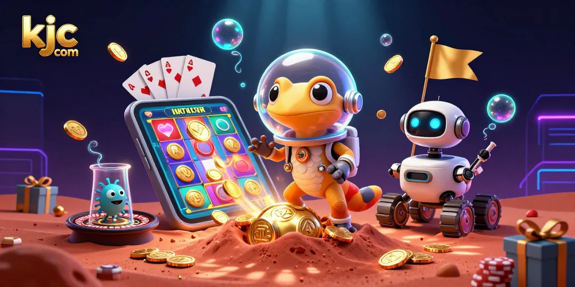 Experience thrilling gaming at kjc com with a vibrant Martian gecko and dynamic casino elements.
