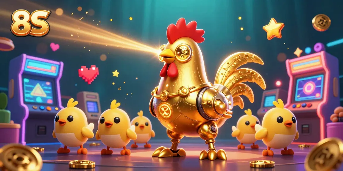 8S engages players with a vibrant 3D illustration featuring a golden robot and gaming elements.