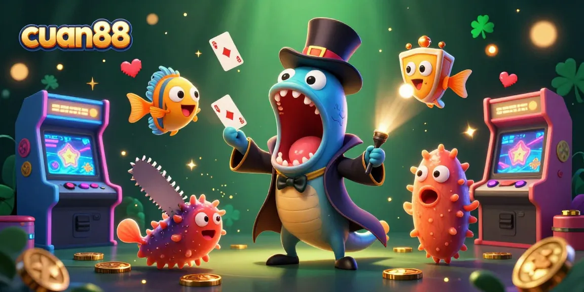 cuan88 hadir dengan ilustrasi pertunjukan sulap digital yang menarik, menampilkan aksi menarik dari ikan gulper dan ikan angler.