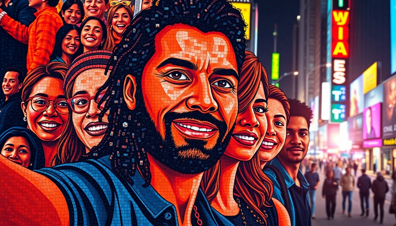 Intricate selfie mosaic displaying diverse images, emphasizing unity and creativity.
