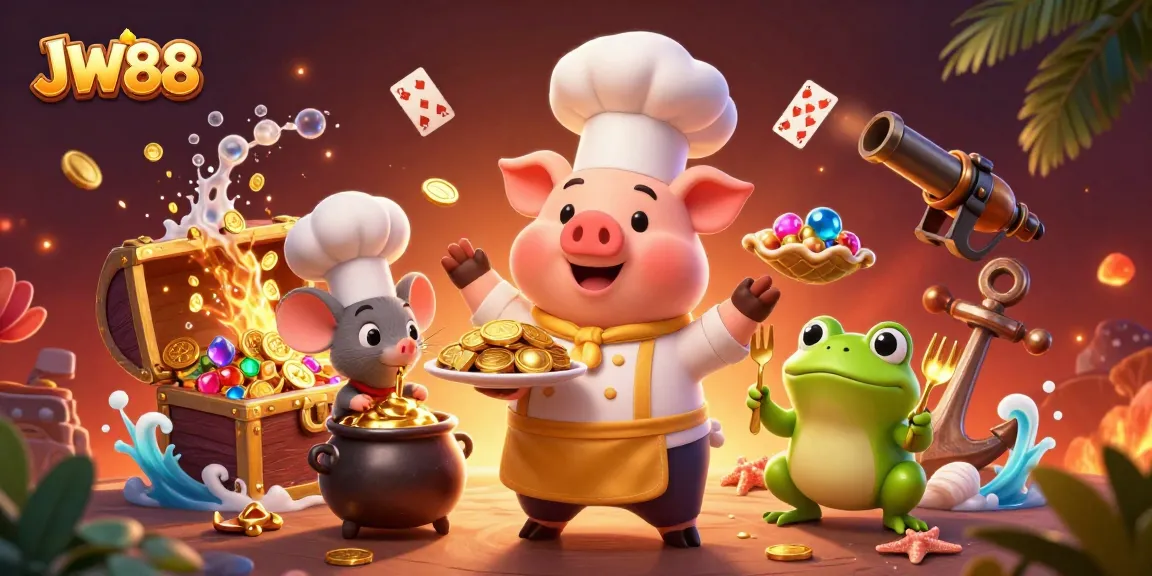 Engage with JW88's thrilling underwater adventure featuring a pig chef and golden treasures.