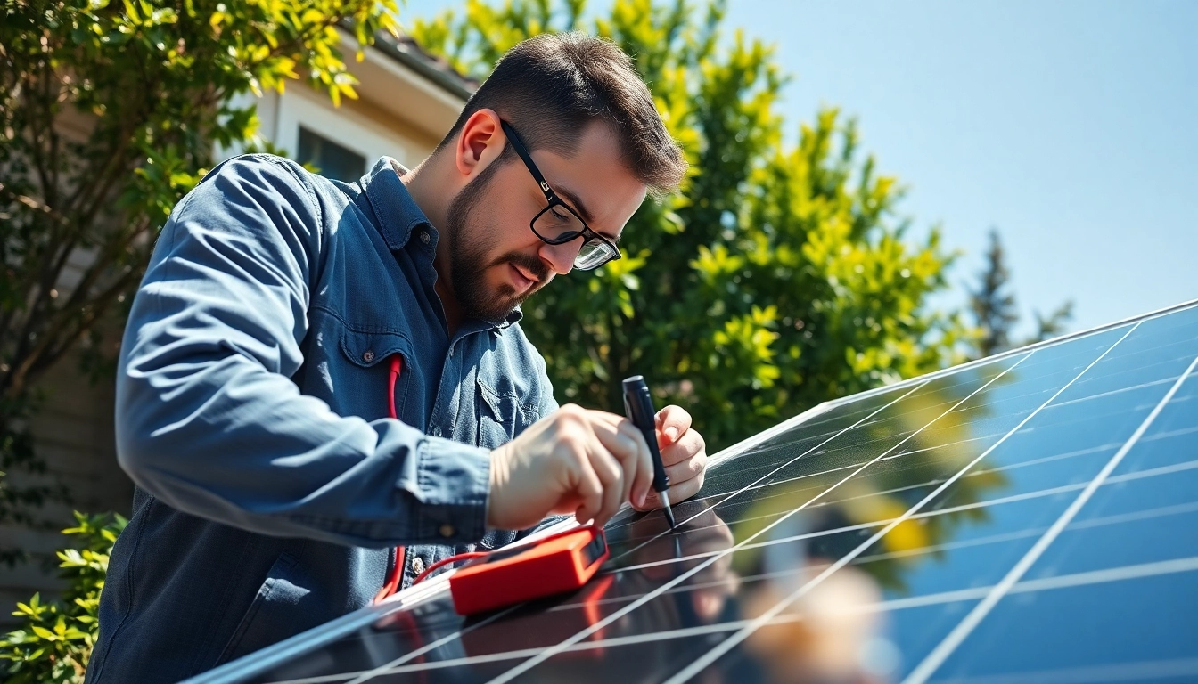 Engaging technician conducting solar panel repair near me, showcasing expertise and attention to detail.