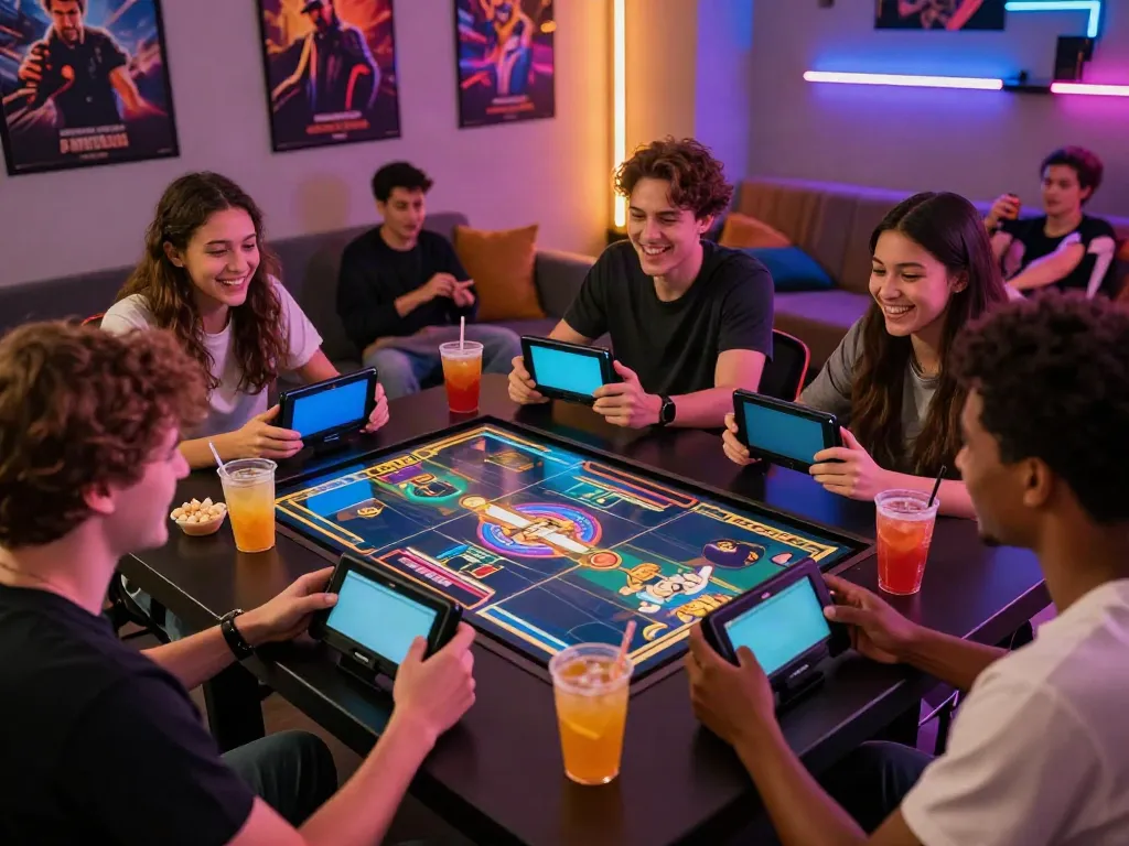 Exciting gaming night with friends enjoying ahha4d slot games, vibrant atmosphere.