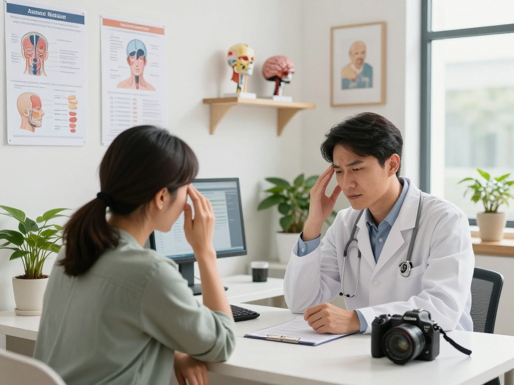 Consultation with a headache specialist in Abu Dhabi, showcasing a modern medical environment.