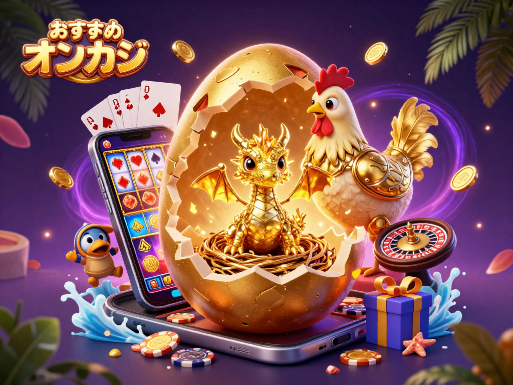 おすすめ オンカジの宝ドラゴンがスロットゲームやポーカーを楽しむシーン