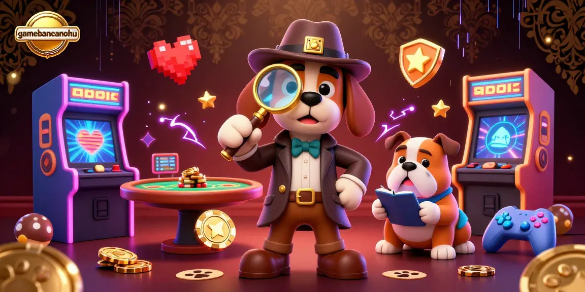 Engage in the vibrant world of gamebancanohu with a detective and bulldog amid colorful casino elements.