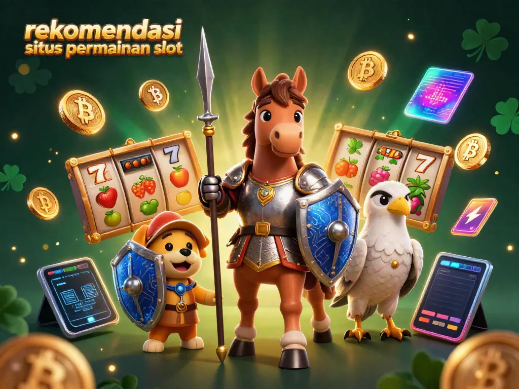 Rekomendasi situs permainan slot dengan ilustrasi kasino penuh warna dan detail menarik.