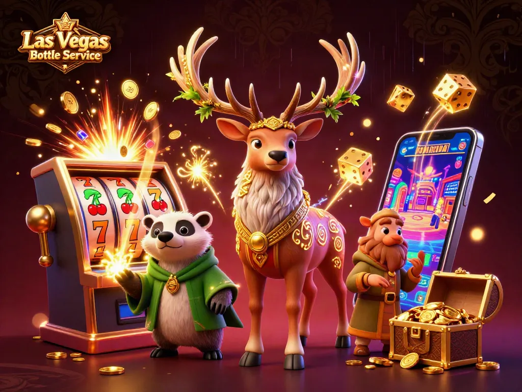 Experience the excitement of Las Vegas Bottle Service with vibrant slot and casino elements