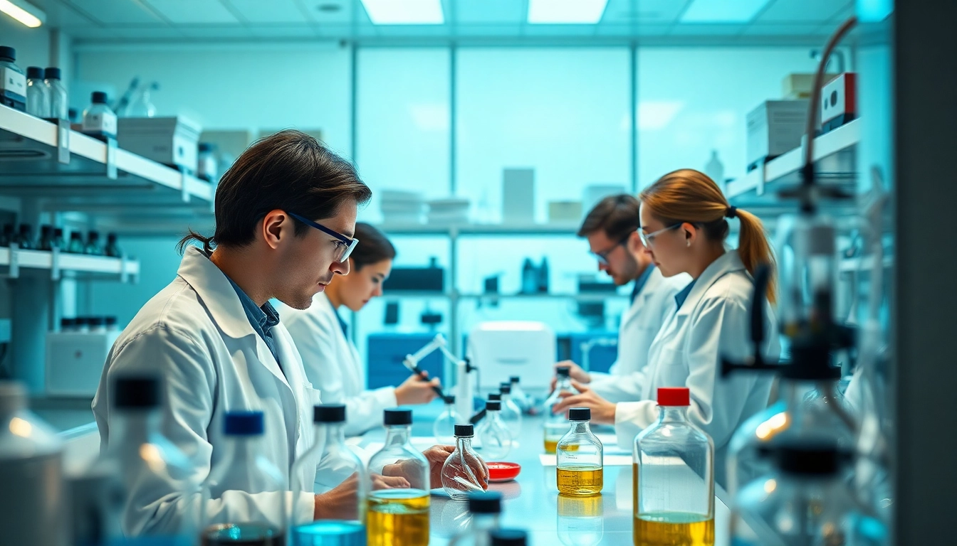 Researching amc peptide structures in a modern laboratory environment.