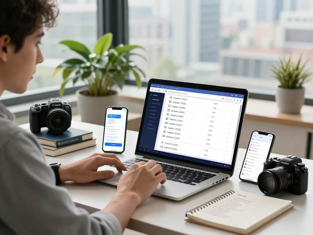 User utilizing the who-called-me phone number origin lookup tool in a tech workspace with gadgets.