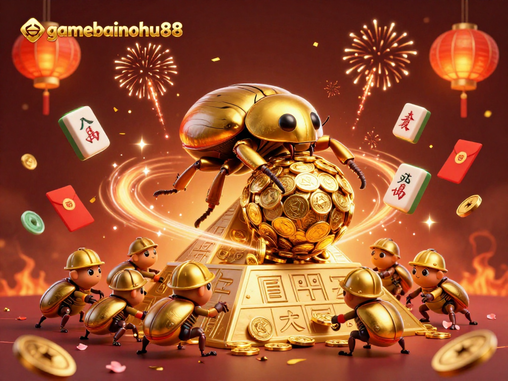 Experience thrilling adventures in gamebainohu88 with golden beetles and festive casino elements.
