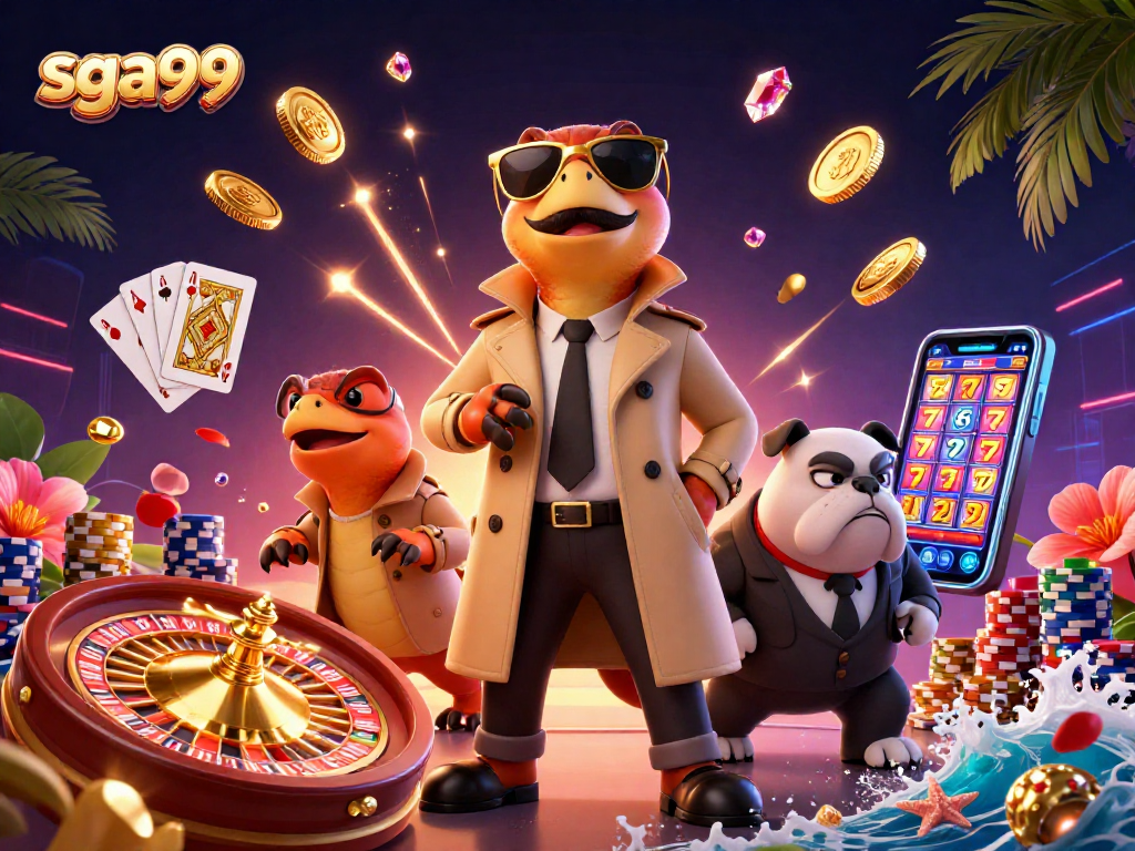 Experience the excitement at sga99 with cartoon raptors trying to enter a VIP casino.
