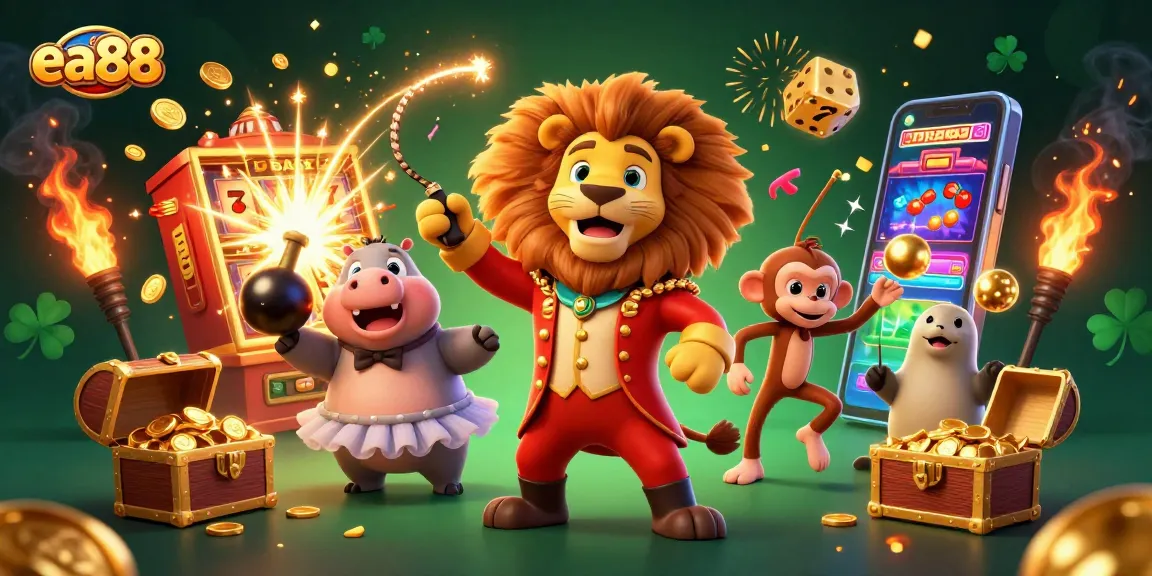 Win big with ea88's diverse casino games in this vibrant 3D illustration featuring epic characters.
