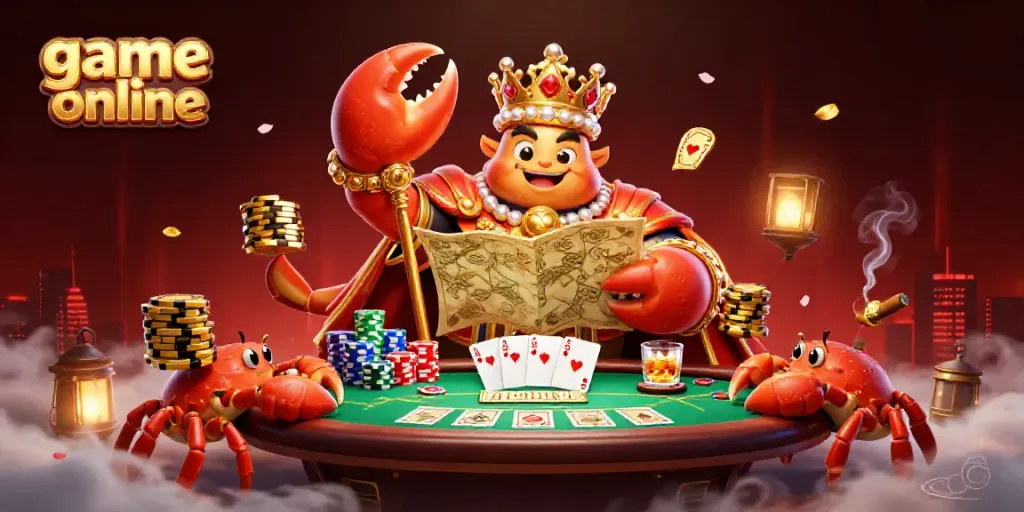 Engage in thrilling game online experiences with our vibrant casino illustration featuring a golden crab emperor.