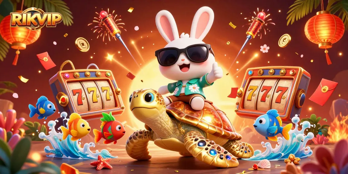 Experience the excitement at RIKVIP, where the lucky rabbit and golden turtle symbolize fun and winning in online gaming.