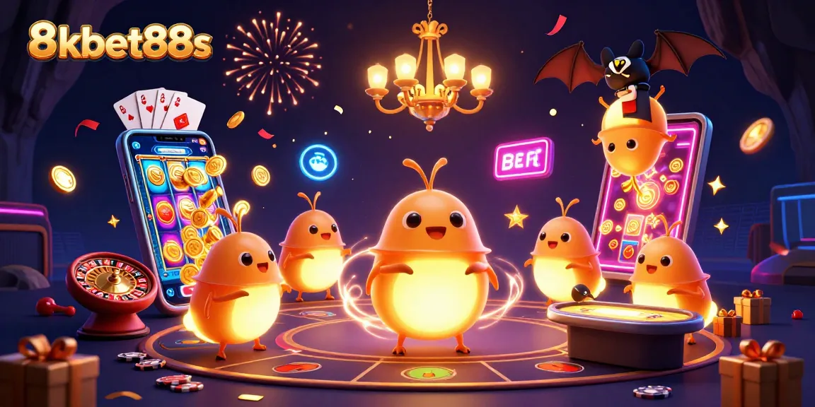 Experience excitement with 8kbet88s as glowing worms illuminate a vibrant cave casino atmosphere.