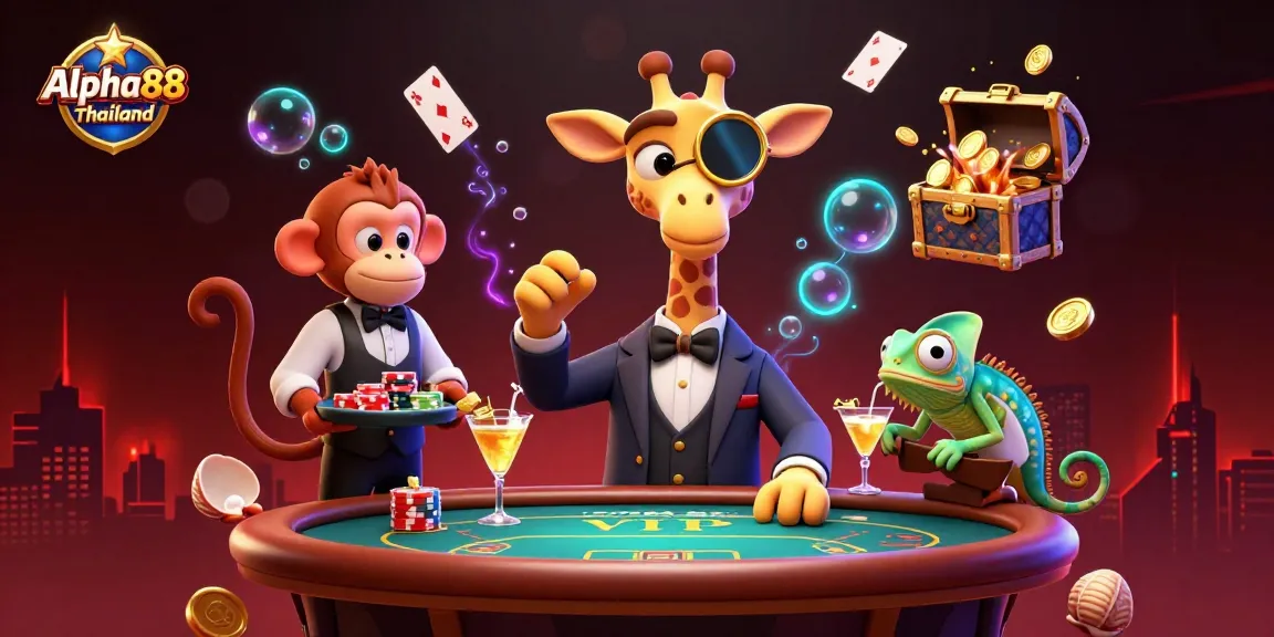 Join the excitement of Alpha88 Thailand with high-stakes casino fun featuring lively, cartoonish characters.