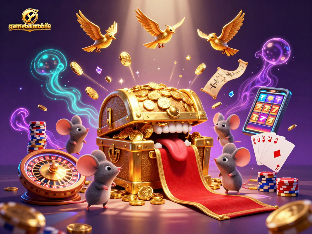 Spin the reels with gamebaimobile and unlock treasures in this vibrant casino illustration.