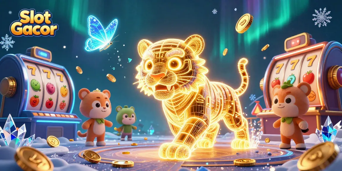Slot Gacor dengan harapan jackpot berputar dan karakter kucing emas dalam suasana kasino digital.