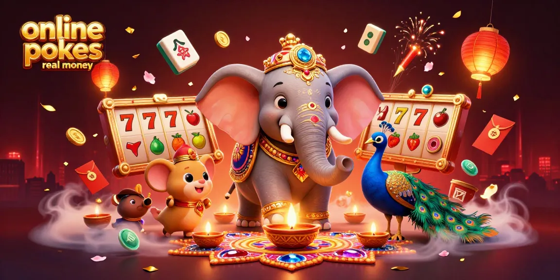 Experience online pokies real money in a vibrant 3D casino-filled scene with enchanting characters and game elements.